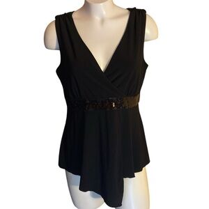 j.tb. Black sleeveless V-neck top with sequined embellishment & asymmetric hem